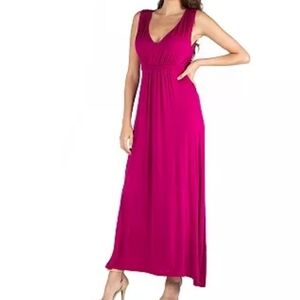 24seven Comfort Apparel Womens Dark Red Solid V Neck Tie Waist Midi Dress NWT